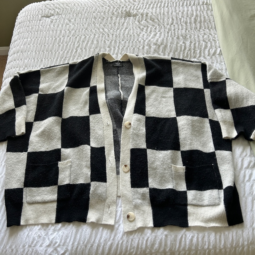 DRESSED IN LALA BLACK AND WHITE CHECKER CARDIGAN OVERSIZED